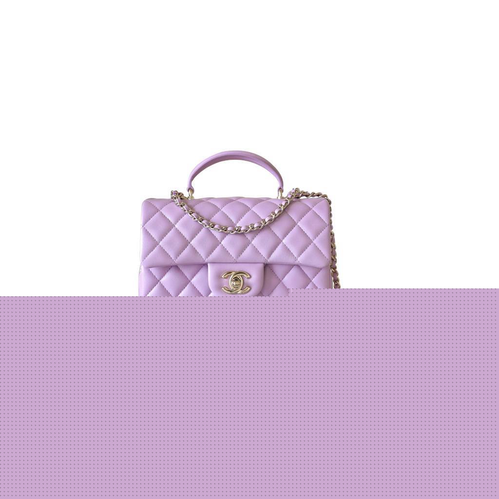 Ch*el master lambskin quilted mini top handle rectangular flap purple as2431 (20*12*6cm)